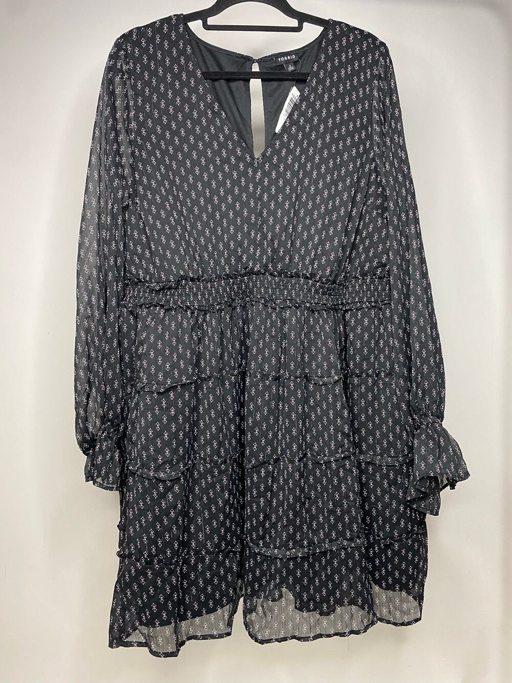Torrid Mini Lurex Chiffon Tiered Dress Women's Plus 2 2X Black Whimsigoth NWT
